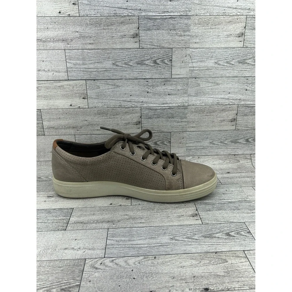 ECCO Soft 7 Men Sneaker Taupe Leather Low Top Lace Up‎ Shoes Size EU 43 US 9.5